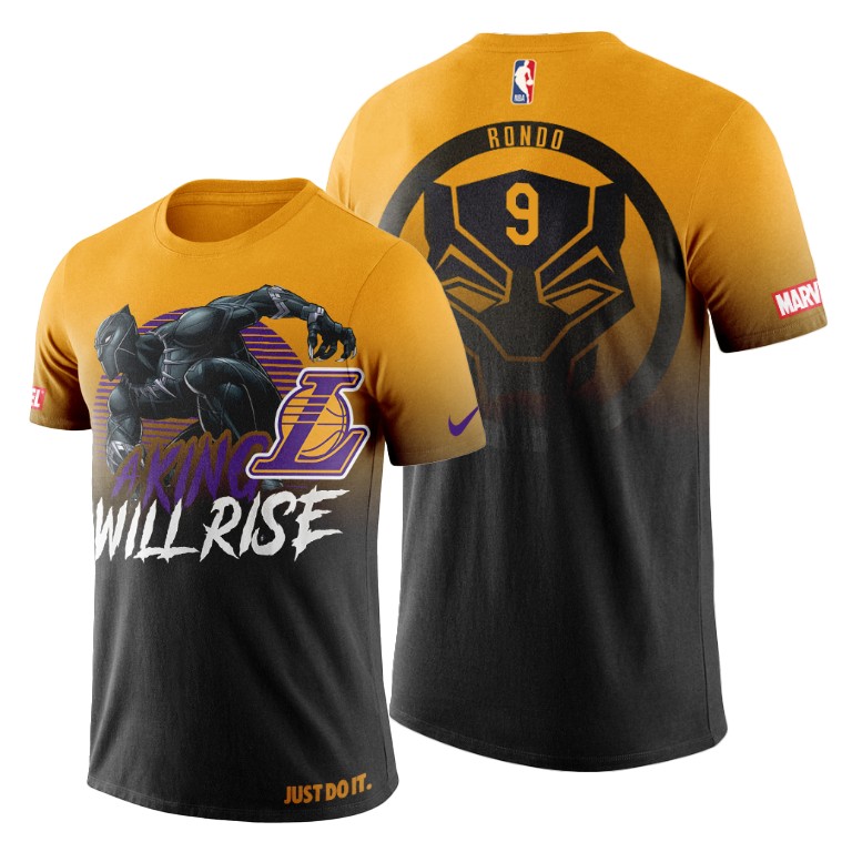 Men's Los Angeles Lakers Rajon Rondo #9 NBA Wakanda Forever Marvel Gold Basketball T-Shirt HAW2883WT